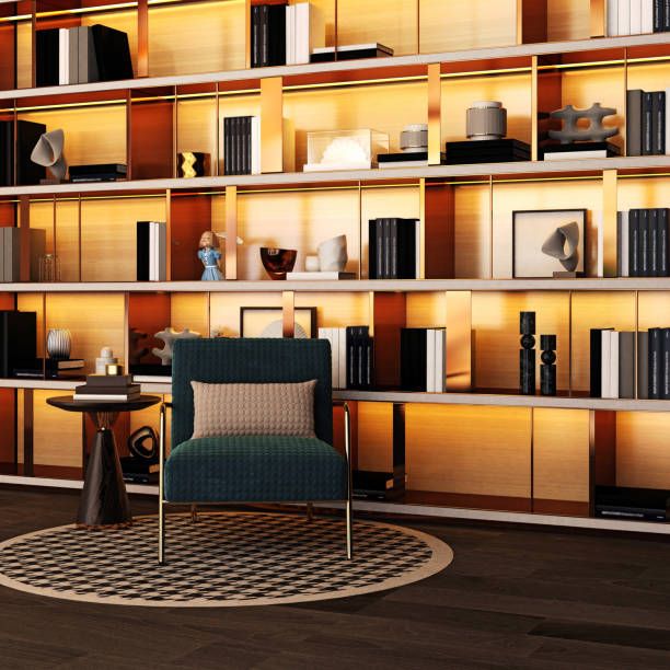 istock 3d render of armchair and book shelf 1202486999