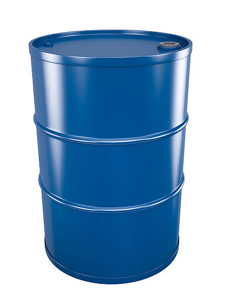 Lone blue oil barrel isolated on white background