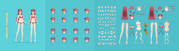istock Anime manga girl cartoon characters for animation 1202487096