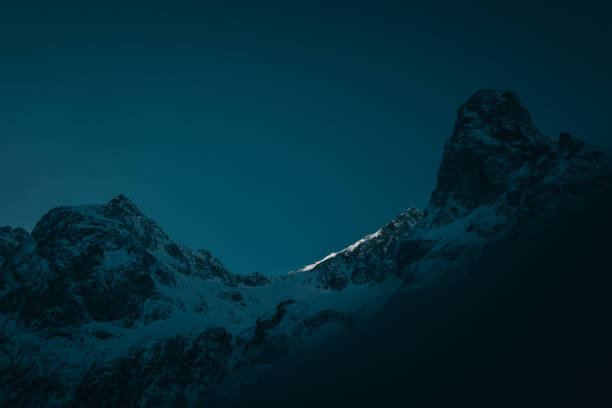 istock View of snowy mountains at dusk 1202487776