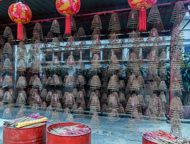 istock Chinese Incense Coil for Worship red lanterns 1202487940
