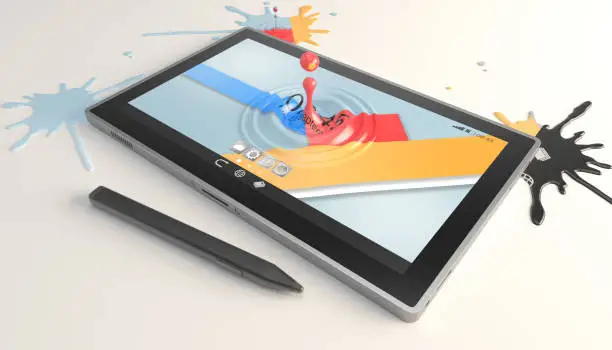 tablet with liquid screen on white surface