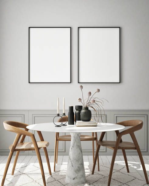 istock mock up poster frame in modern interior background, scandinavian style, 3D render 1202489527
