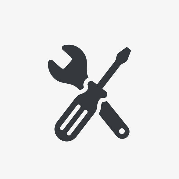 service, icon-konzept. - technician computer repairing wrench stock-grafiken, -clipart, -cartoons und -symbole