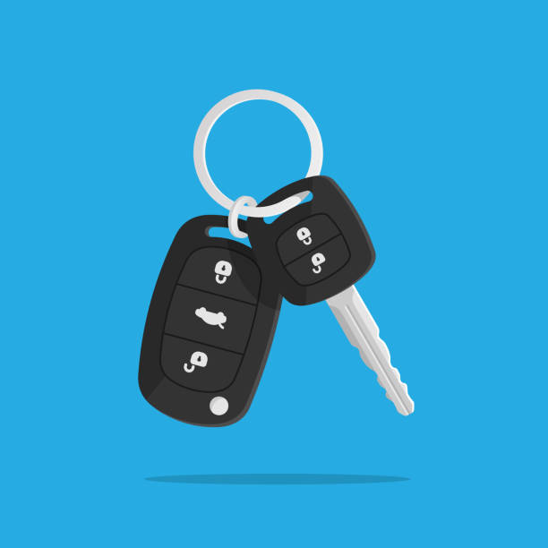 Car keys Car keys. Charm of the alarm system. Isolated vector illustration in flat style. key illustrations stock illustrations