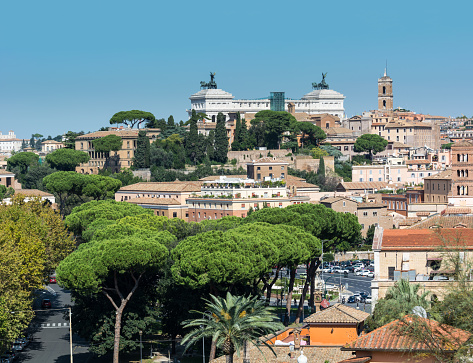 View on Rome from Orange Garden, Giardino degli Aranci on Aventine hill