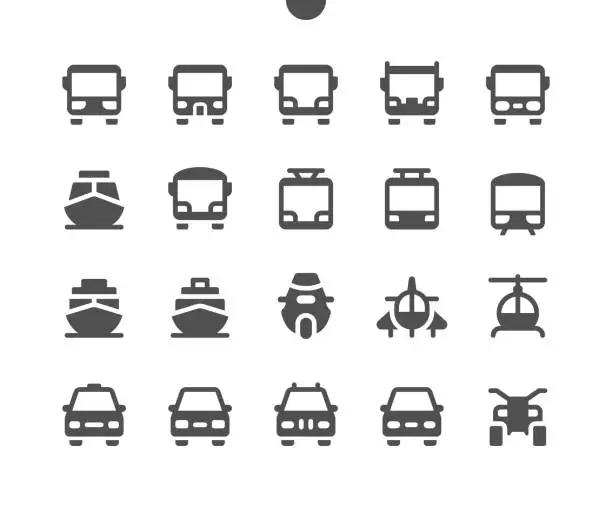 Vector illustration of Transport Front View UI Pixel Perfect Well-crafted Vector Solid Icons 48x48 Ready for 24x24 Grid for Web Graphics and Apps. Simple Minimal Pictogram