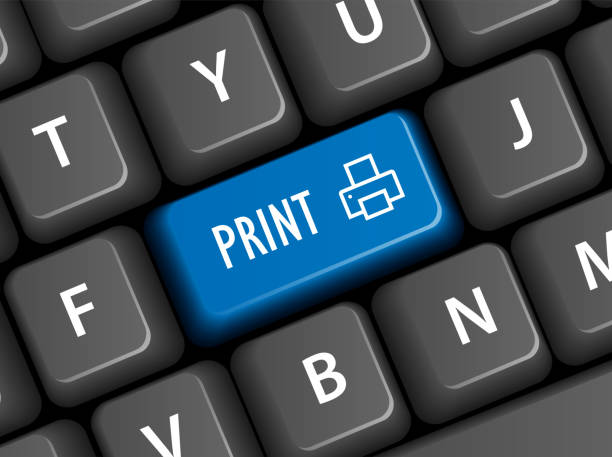 ilustrações de stock, clip art, desenhos animados e ícones de vector illustration of keyboard with print key - print computer printer printout push button