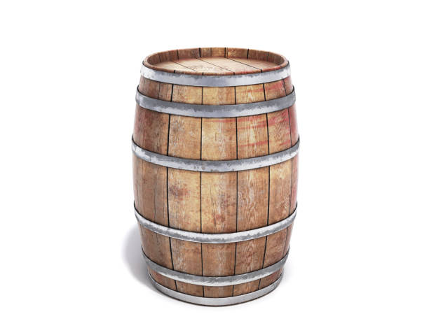 istock Wooden barrels isolated on white background 3d illustration on white 1202506548