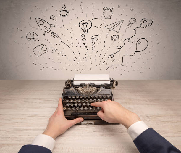istock Vintage typewriter with doodles around 1202506916