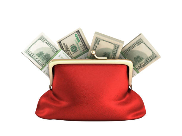 istock Red wallet with dollar money stacks 3d render on white no shadow 1202507254