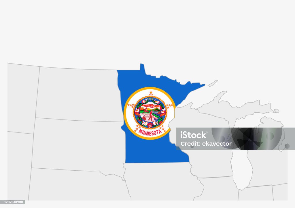米国の州ミネソタ州の地図はミネソタ州の旗の色で強調表示 アメリカ合衆国のベクターアート素材や画像を多数ご用意 アメリカ合衆国