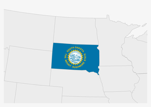 mapa stanu usa dakota południowa wyróżniona w kolorach flagi dakoty południowej - map dakota south dakota north stock illustrations