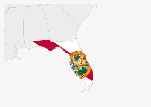 Vector illustration of US state Florida map highlighted in Florida flag colors