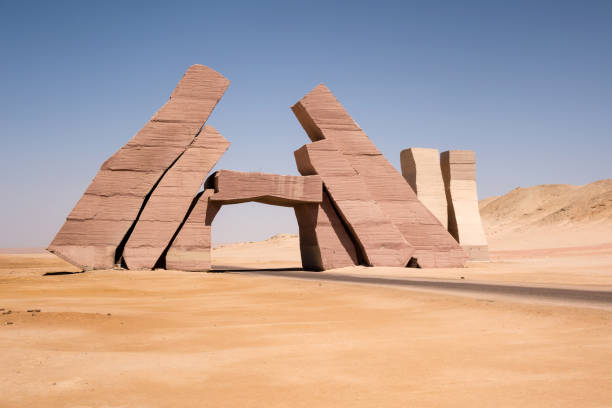 ras muhammad national park entry stone gate egypt - rock africa architecture blue - fotografias e filmes do acervo