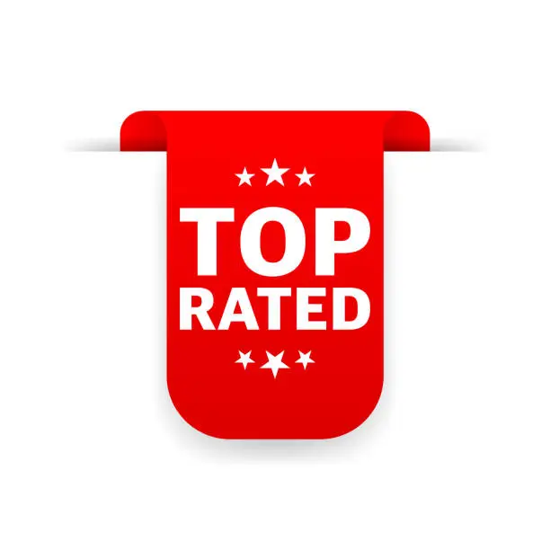 Vector illustration of top rated sign. top rated red ribbon