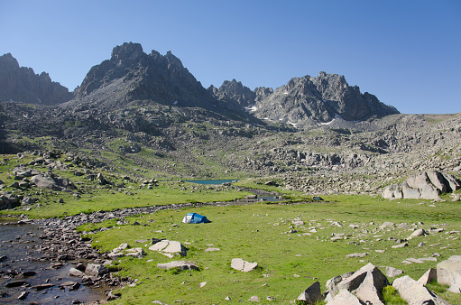 A group of climbers camp in the Kaçkar Mountains