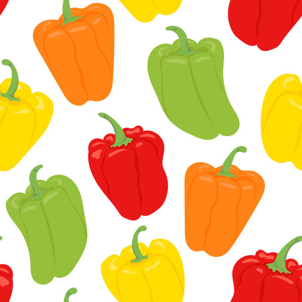 ilustrações de stock, clip art, desenhos animados e ícones de seamless pattern. bell pepper. - green bell pepper illustrations