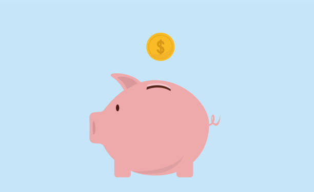 ilustrações de stock, clip art, desenhos animados e ícones de piggy bank and gold coins. modern flat design, piggy bank and coin icon vector. - coin bank