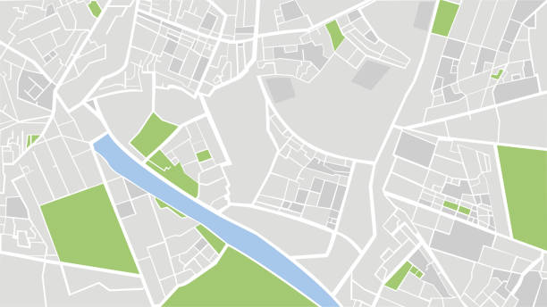 都市都市道路抽象マップ、都市の抽象  的なフラットマップ。町の計画。詳細な都市マップ。 - 地図点のイラスト素材／クリップアート素材／マンガ素材／アイコン素材