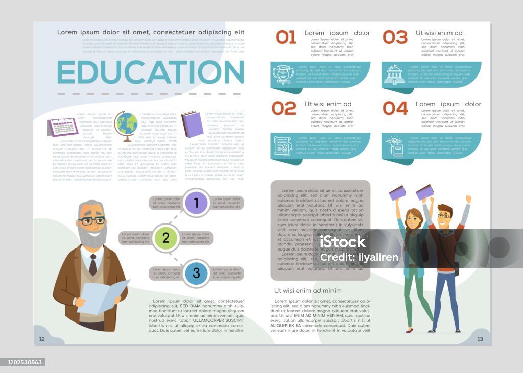 Teacher And Students Colorful Vector Brochure Template Stock Teacher And Students Colorful Vector Brochure Template Stock