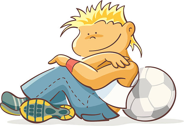 boy with football vector art illustration