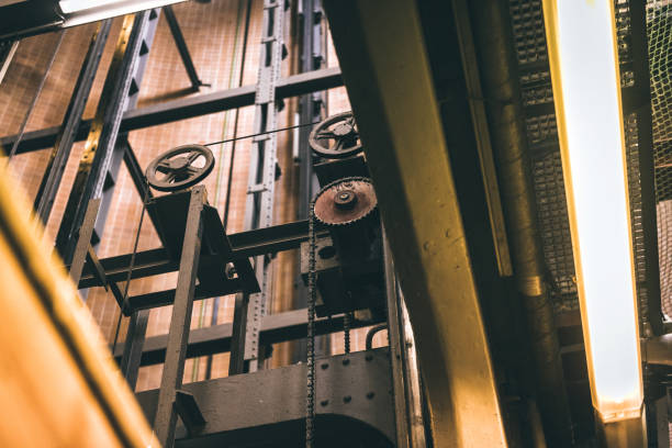 view into the mechanic of old elevator from Elbtunnel to city level in Hamburg