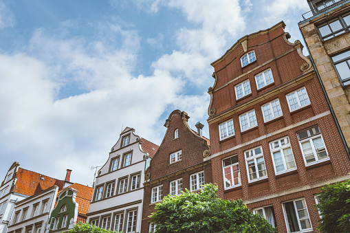 low angle view on historic houses in Hamburg old town
