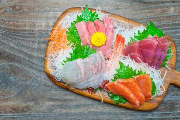 istock Plate of assorted sashimi. Japanese sashimi. 1202531911