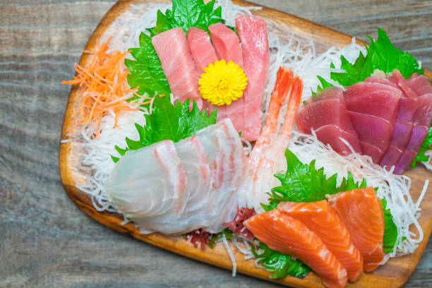 istock Plate of assorted sashimi. Japanese sashimi. 1202531919