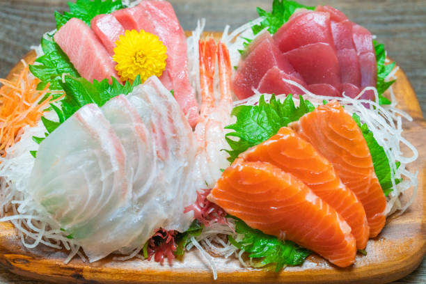 istock Plate of assorted sashimi. Japanese sashimi. 1202531920