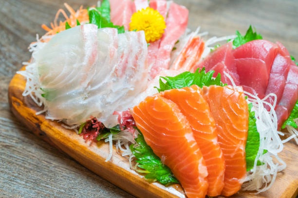 istock Plate of assorted sashimi. Japanese sashimi. 1202531923