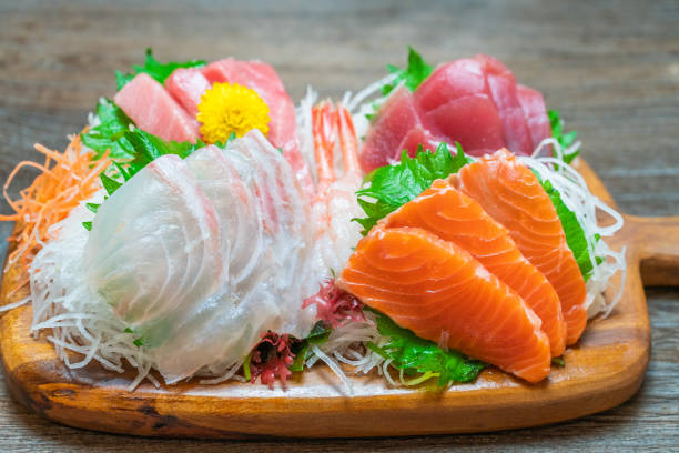 istock Plate of assorted sashimi. Japanese sashimi. 1202532030