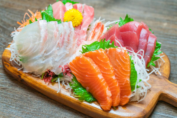 istock Plate of assorted sashimi. Japanese sashimi. 1202532049