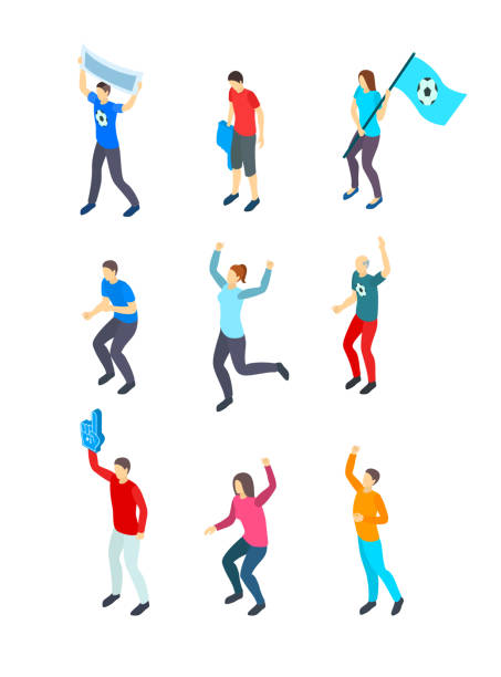 People Fans Football 3d Icon Set Isometric View. Vector People Fans Football 3d Icon Set Isometric View Include of Supporter Man and Woman. Vector illustration of Icons cheering illustrations stock illustrations