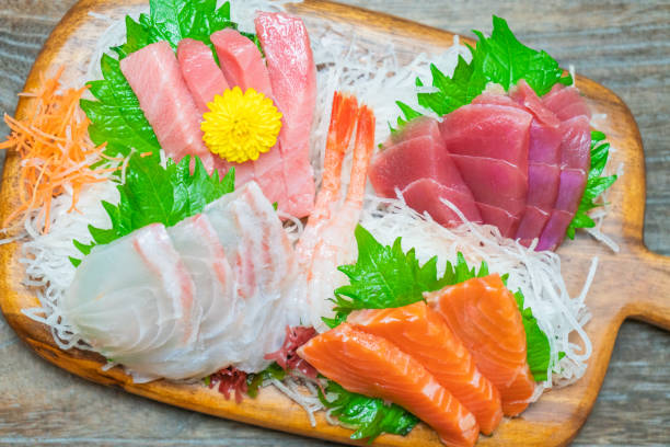 istock Plate of assorted sashimi. Japanese sashimi. 1202532195