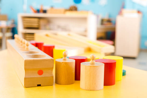 istock Selective focus of wooden educational games on table in class 1202532255