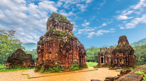 Landscape with My Son Sanctuary complex Landscape with My Son Sanctuary complex, ruins of Old hindu temple in Vietnam central vietnam stock pictures, royalty-free photos & images