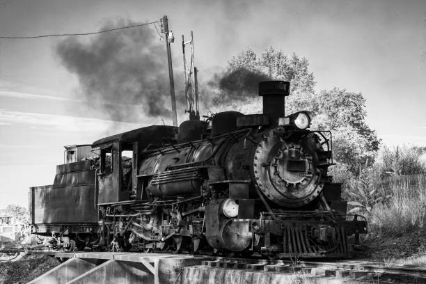 istock Parked Vintage Steam Train in Black and White. 1202536836