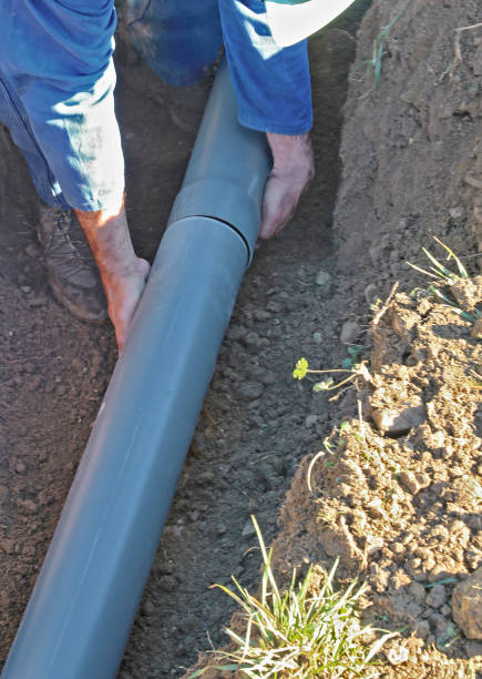 istock Connection of PVC drainage pipes. 1202537215