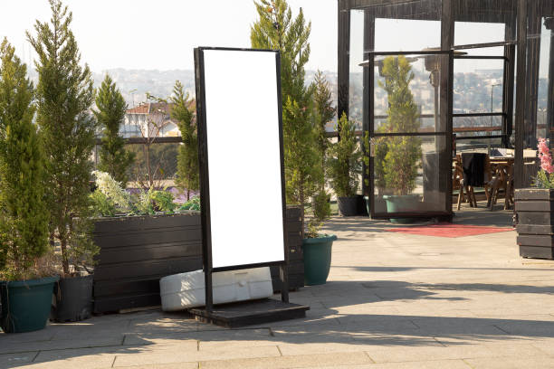 istock Blank menu board in front of the cafe 1202538611