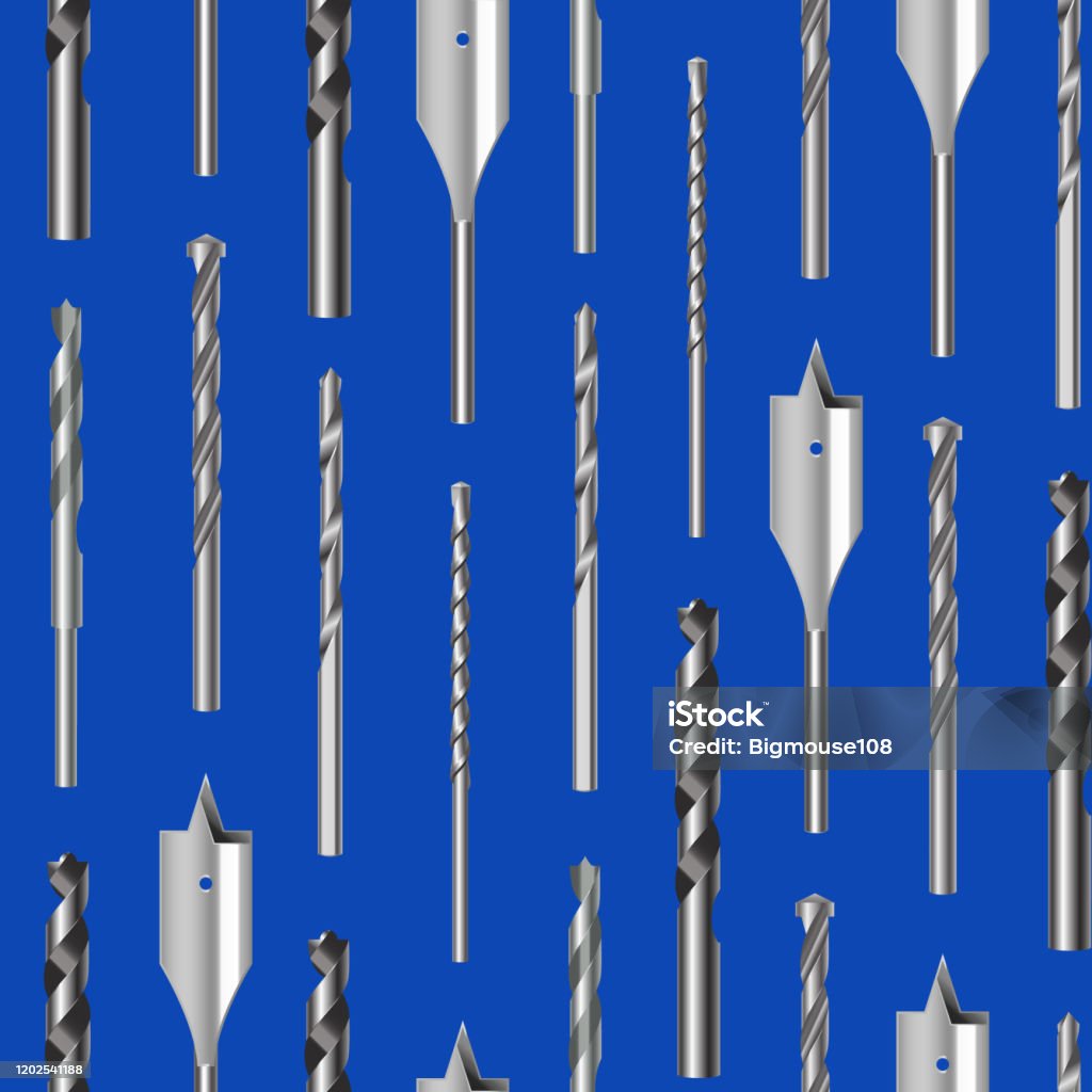 Bits Pattern Vector Realistic 3d Detailed Metallic Drill Bits Seamless Pattern Background ...