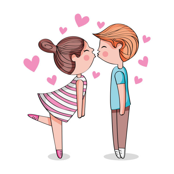 Cute Couple Kissing Cartoon Vector Stock Illustration - Download Image Now  - Adult, Beauty, Boyfriend - iStock