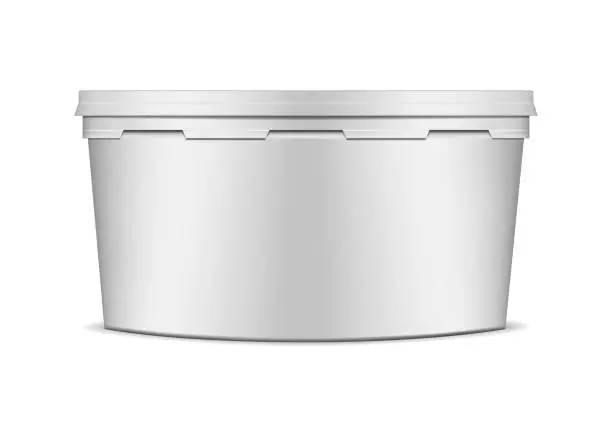 Vector illustration of White plastic tub with lid, realistic vector mockup
