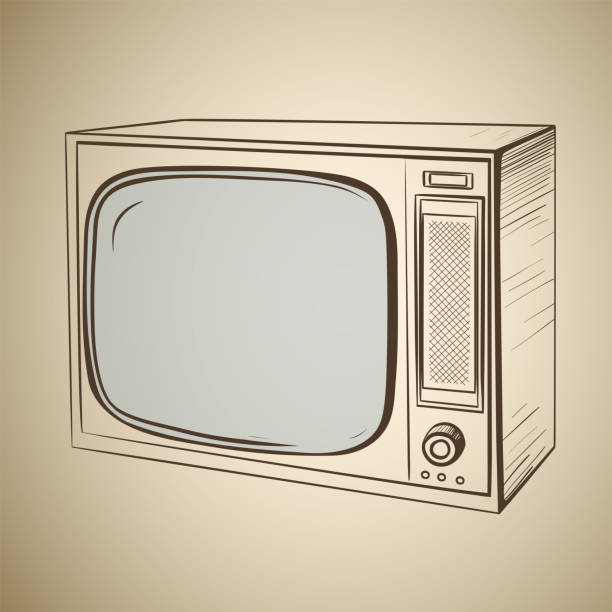 Retro TV in sketch style Retro TV in sketch style on a sepia background old tv stock illustrations