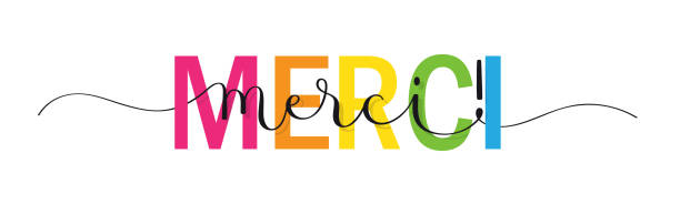 MERCI! colorful brush calligraphy banner Vector rainbow-colored brush calligraphy banner MERCI! with swashes ("Merci" means "Thank you" in French) french language stock illustrations