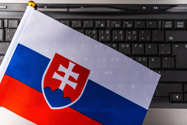 flag of Slovakia on computer, laptop keyboard