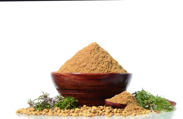 istock Coriander seeds, Fresh Coriander and Powdered coriander isolated on white background. 1202553348
