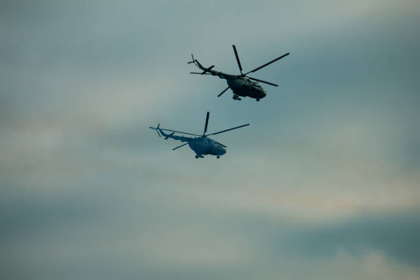 istock Military helicopter fired anti-armor missiles at sunset 1202553873