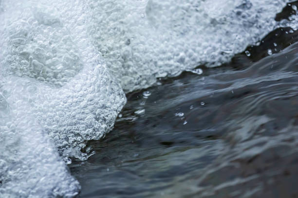 Close up Water Flow, Small Waterfall, Splashing Water, Water Bubbles, Flowing Water